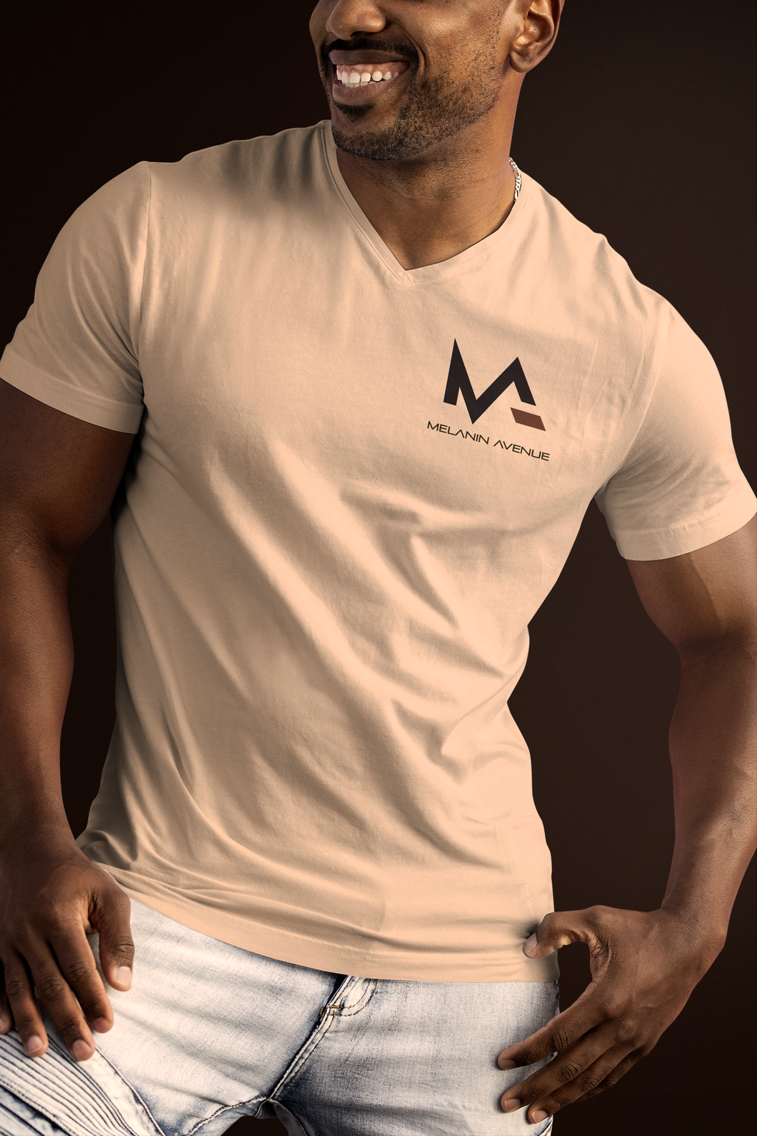 MA Tan V-Neck Signature T-Shirt